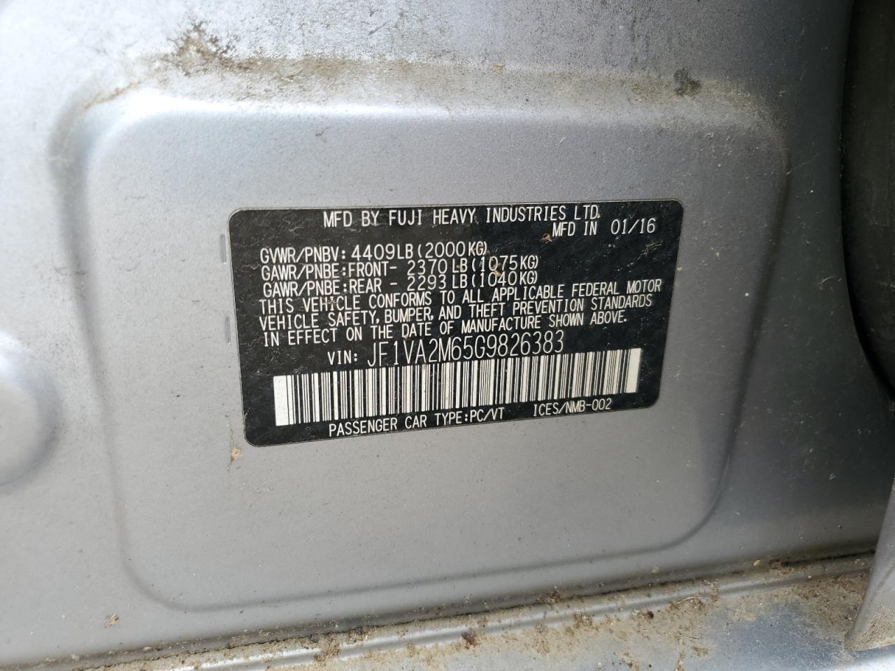 2016 Subaru Wrx Sti VIN: JF1VA2M65G9826383 Lot: 57450505
