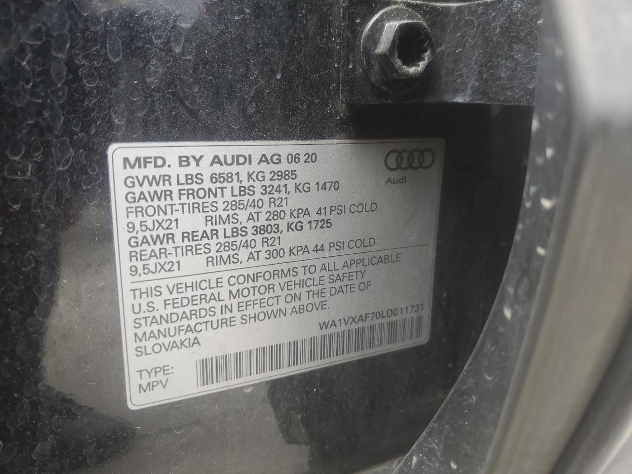 2020 Audi Q7 Prestige VIN: WA1VXAF70LD011731 Lot: 57185445