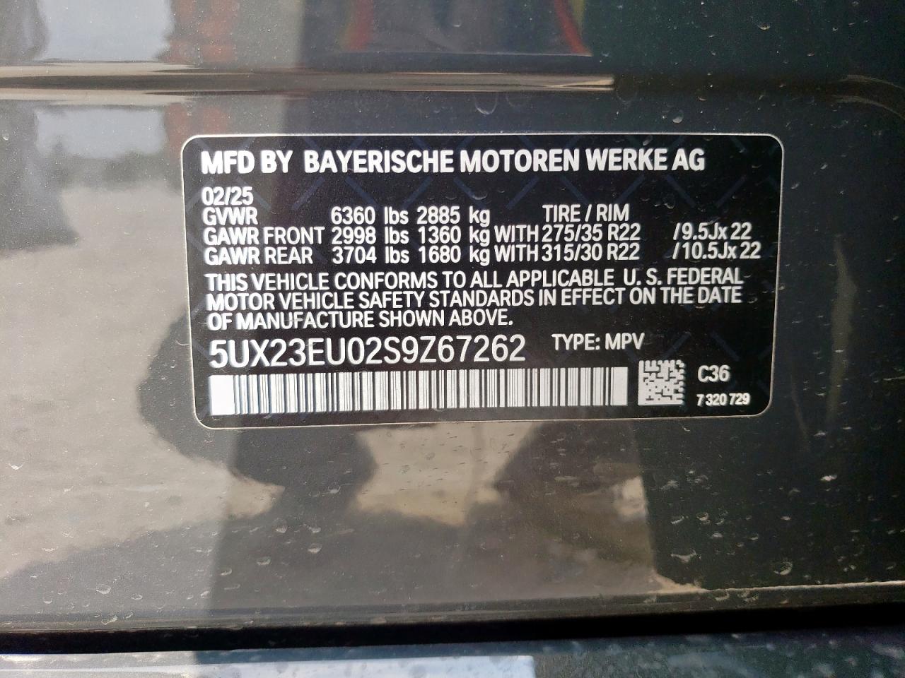 2025 BMW X5 xDrive40I VIN: 5UX23EU02S9Z67262 Lot: 56757915