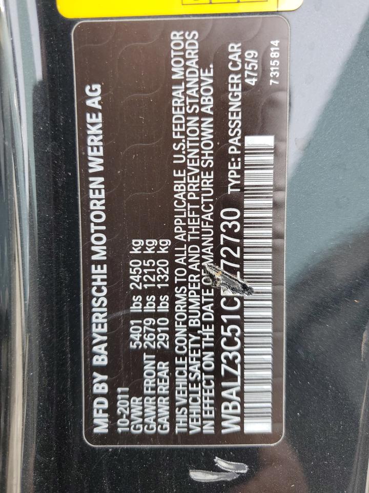2012 BMW 650 I VIN: WBALZ3C51CDL72730 Lot: 56359595