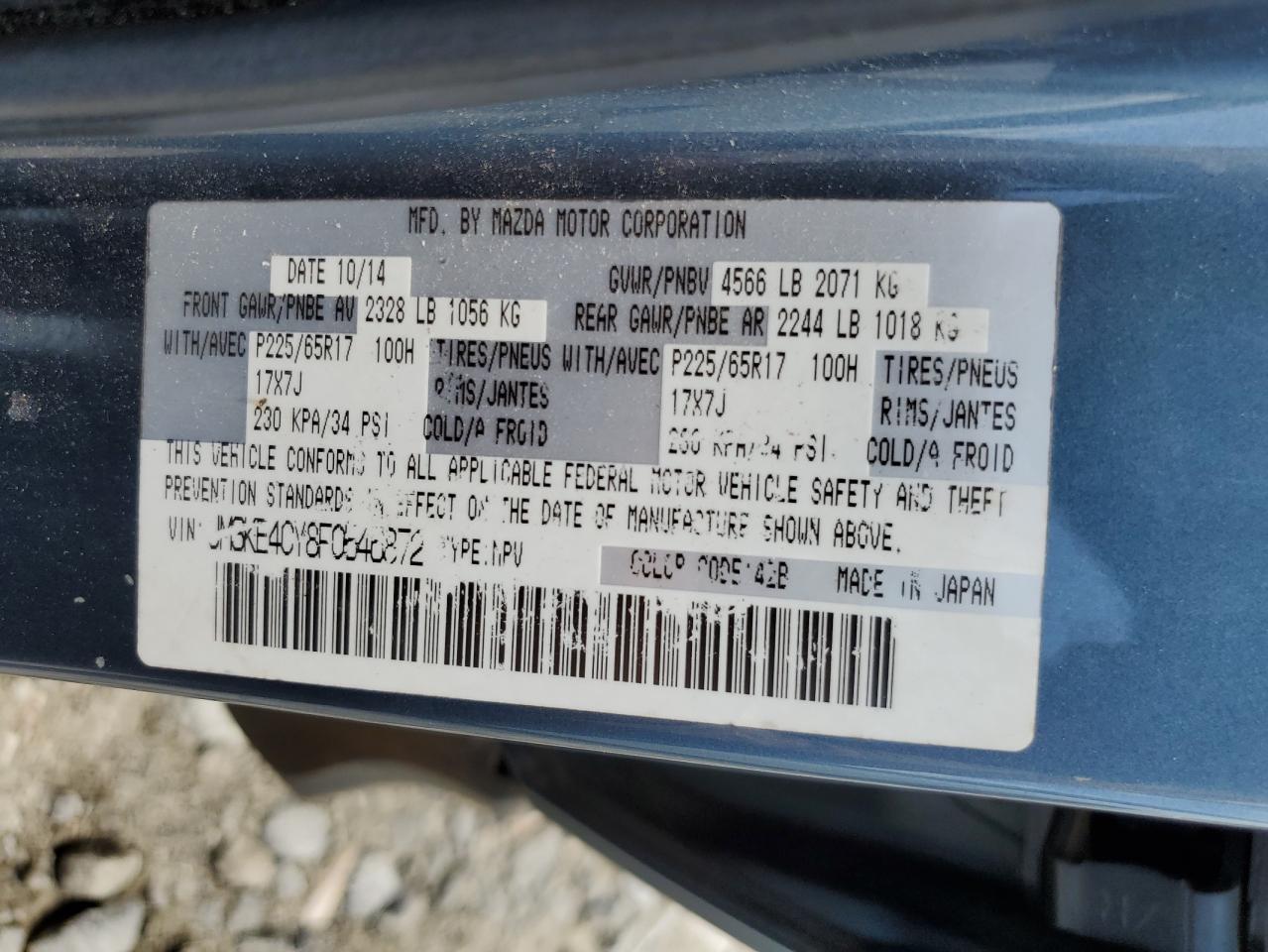 2015 Mazda Cx-5 Touring VIN: JM3KE4CY8F0546872 Lot: 56270585