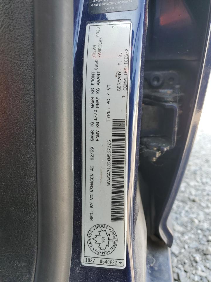 1999 Volkswagen Golf Gls VIN: WVWGA31J9XW567125 Lot: 56462285