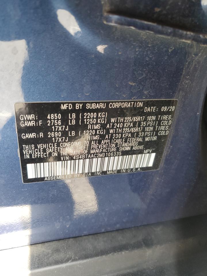 2021 Subaru Outback VIN: 4S4BTAAC2M3106335 Lot: 57088595