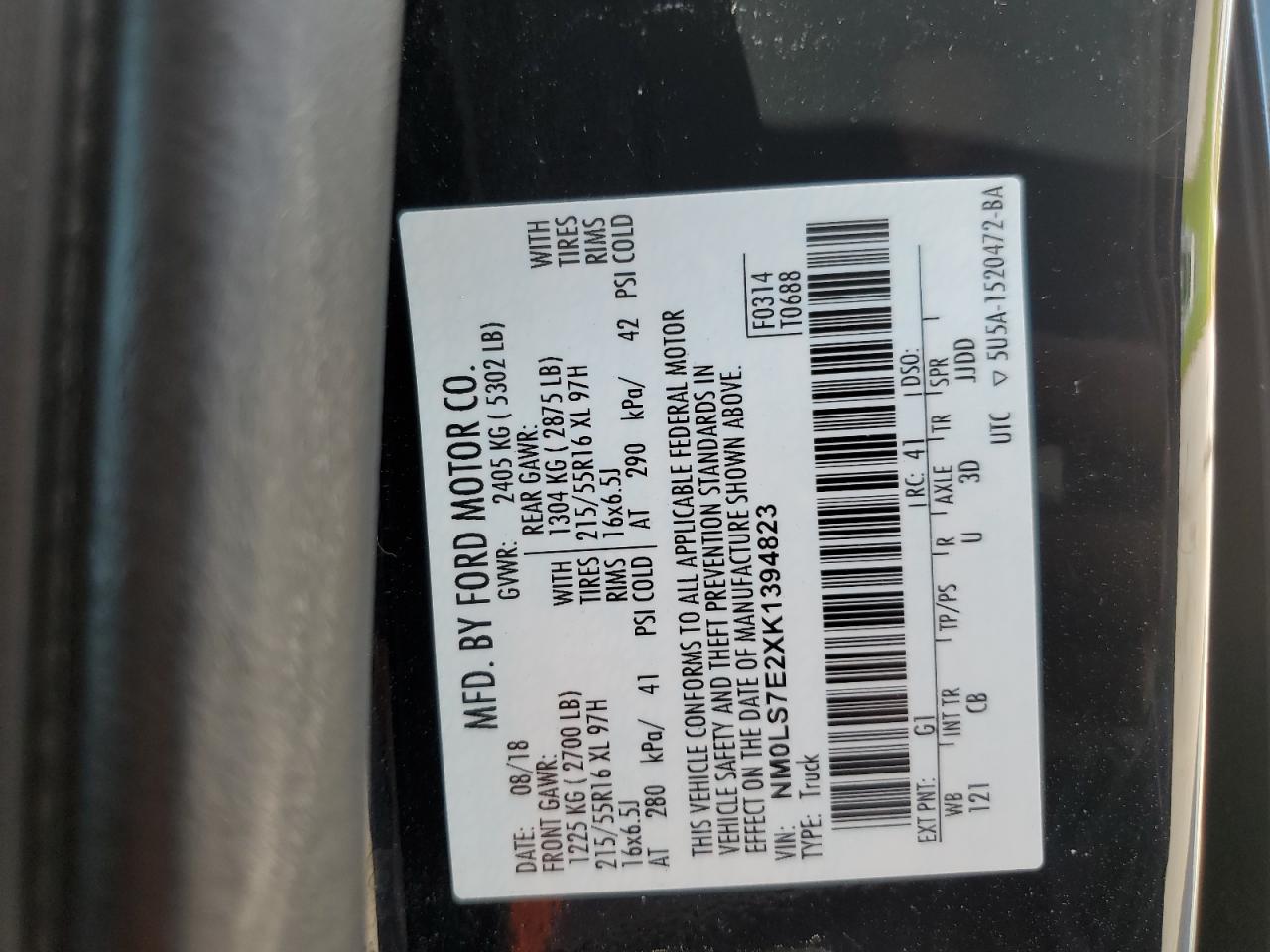 2019 Ford Transit Connect Xl VIN: NM0LS7E2XK1394823 Lot: 56012135