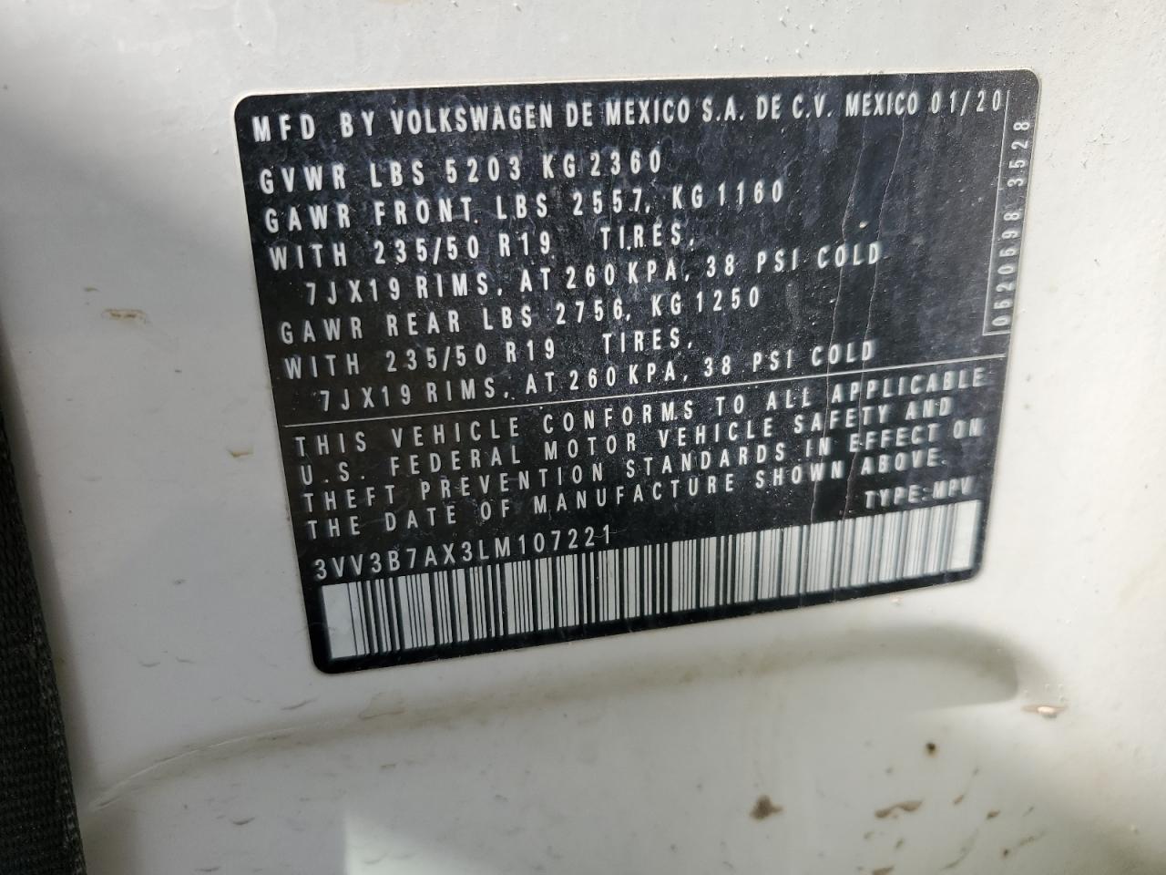 2020 Volkswagen Tiguan Se VIN: 3VV3B7AX3LM107221 Lot: 56412545