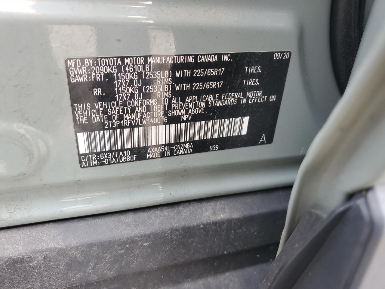 2020 Toyota Rav4 Xle VIN: 2T3P1RFV7LW140016 Lot: 56528655