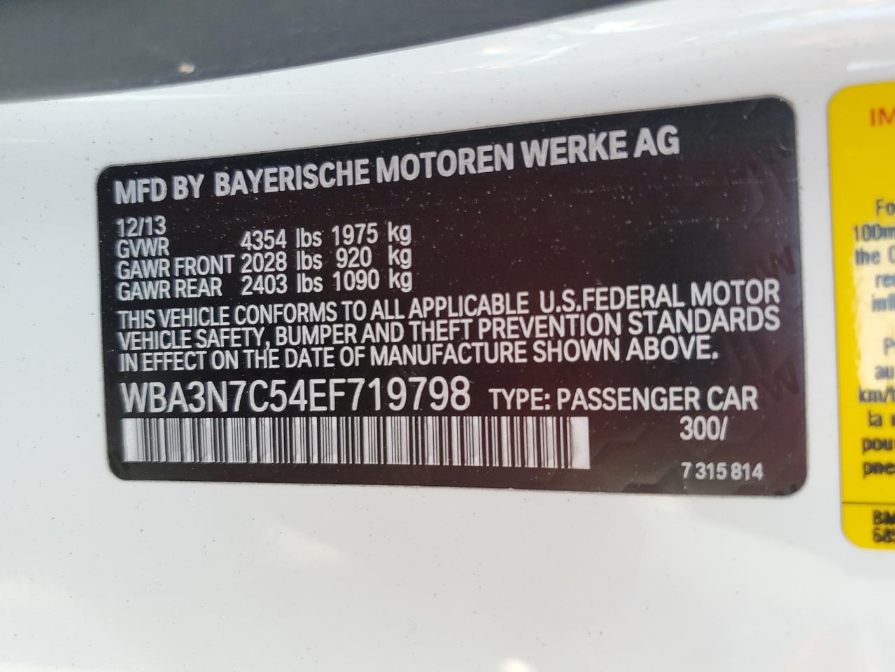 2014 BMW 428 I VIN: WBA3N7C54EF719798 Lot: 57493775