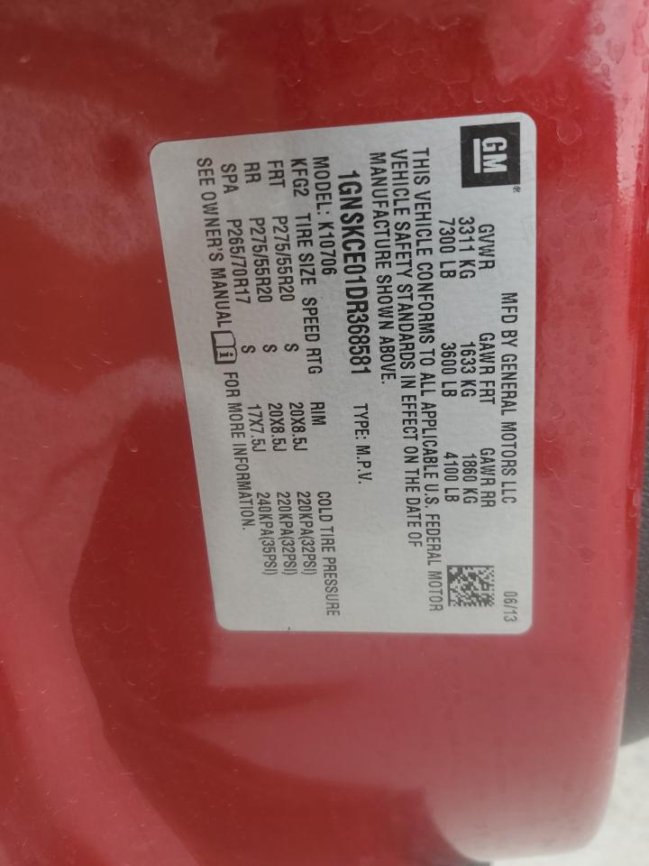 2013 Chevrolet Tahoe K1500 Ltz VIN: 1GNSKCE01DR368581 Lot: 56967485
