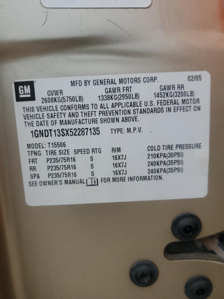 2005 Chevrolet Trailblazer Ls VIN: 1GNDT13SX52287135 Lot: 57520565