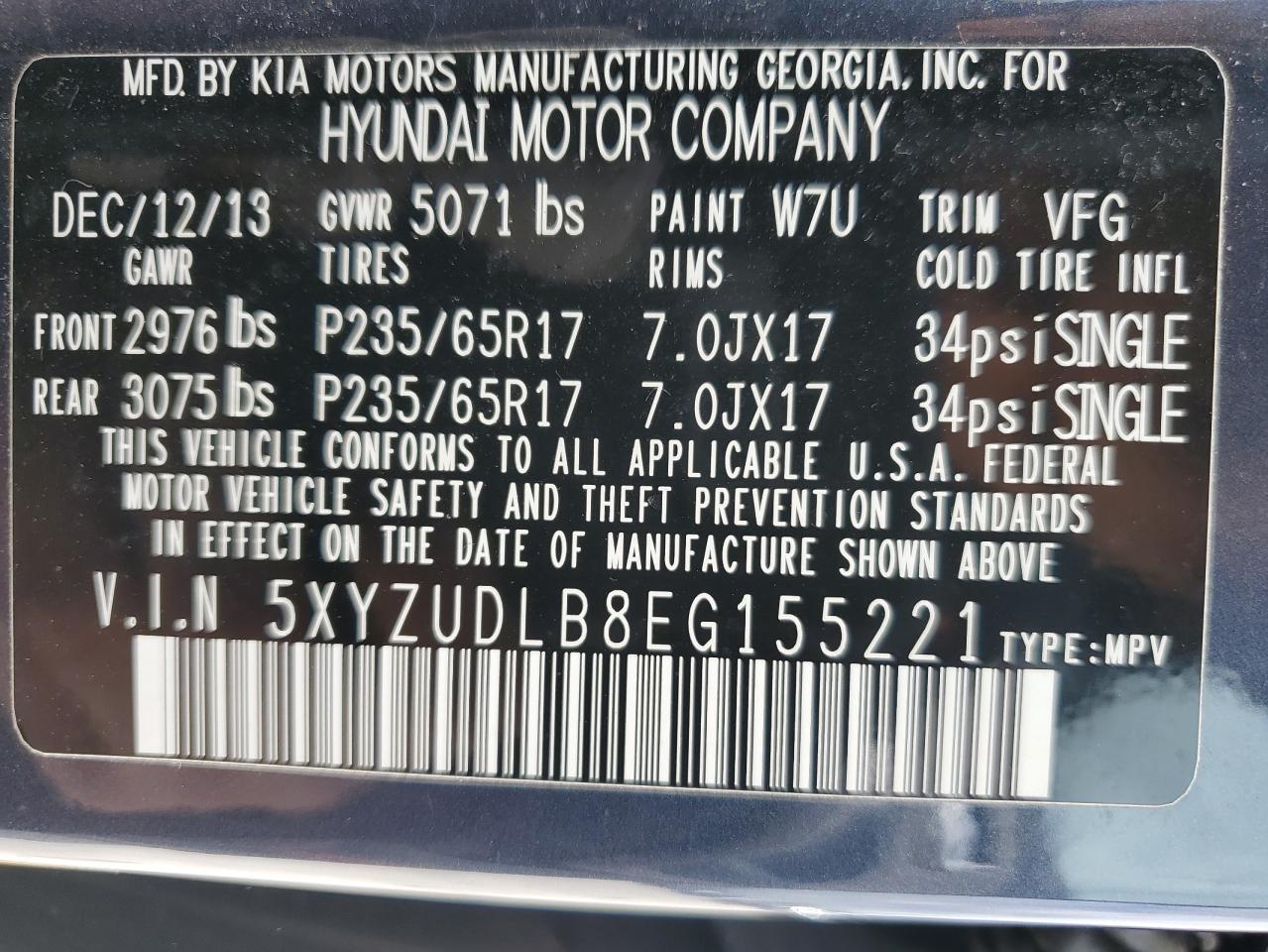 2014 Hyundai Santa Fe Sport VIN: 5XYZUDLB8EG155221 Lot: 56550695
