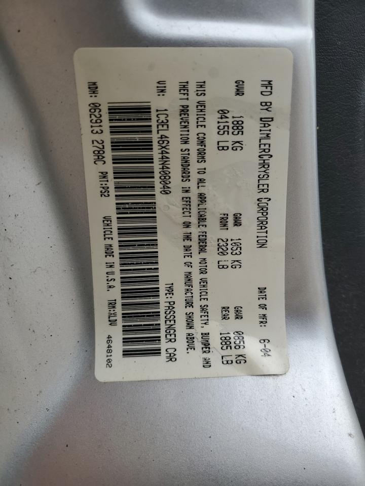2004 Chrysler Sebring Lx VIN: 1C3EL46X44N408040 Lot: 57432055