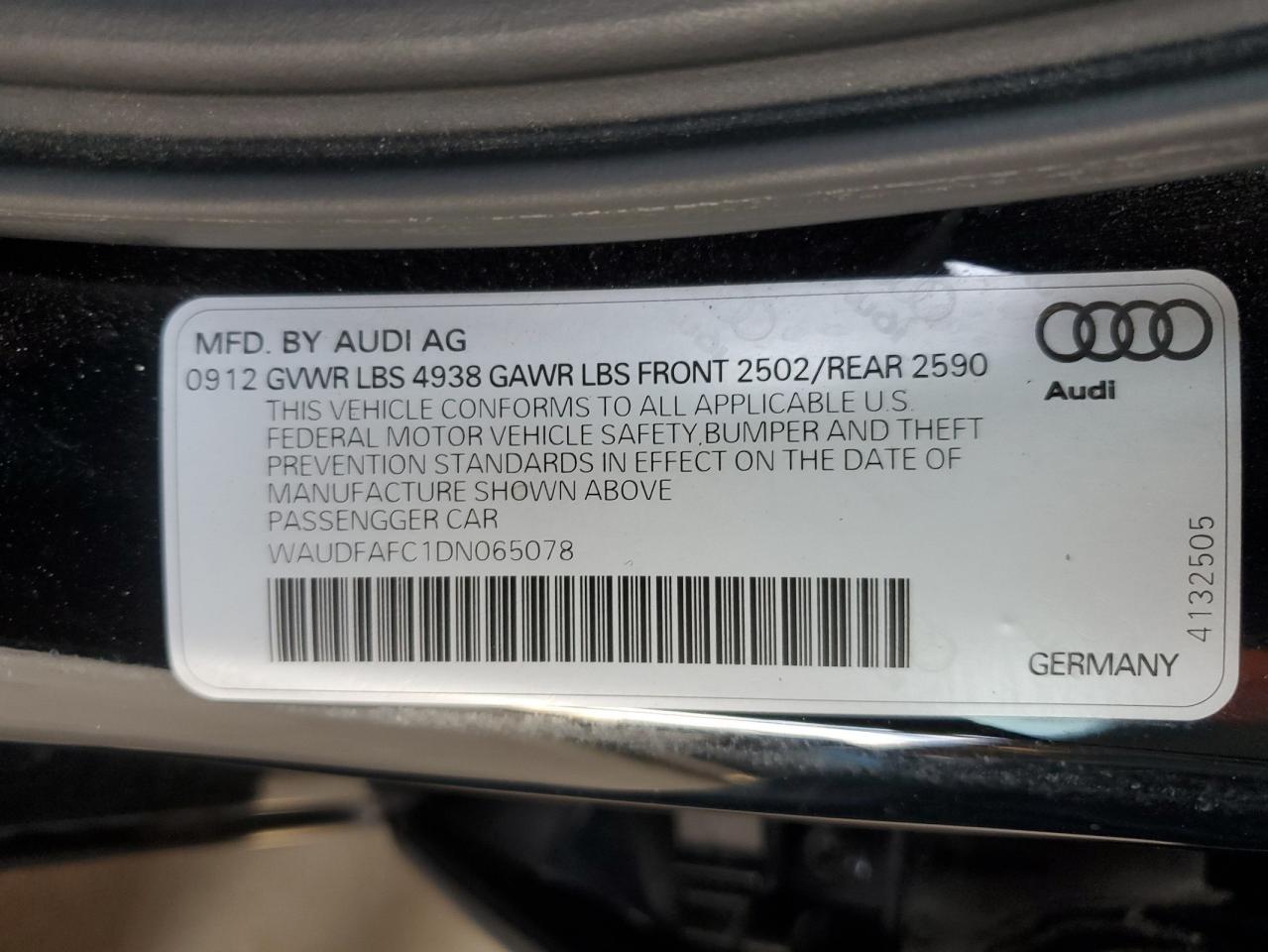 2013 Audi A6 Premium Plus VIN: WAUDFAFC1DN065078 Lot: 56820045