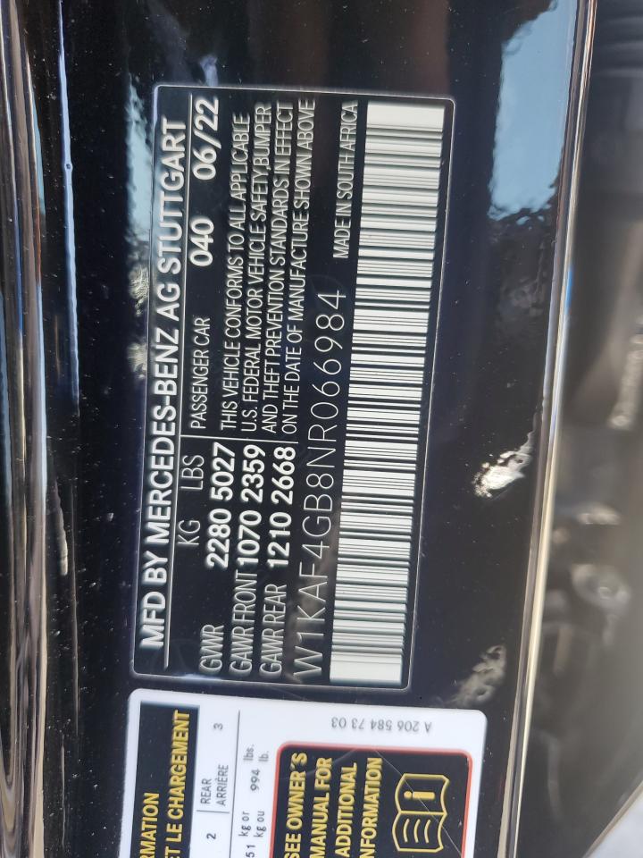 2022 Mercedes-Benz C 300 VIN: W1KAF4GB8NR066984 Lot: 57354595