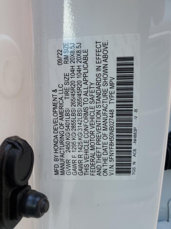 2022 Honda Passport Exl VIN: 5FNYF8H50NB027448 Lot: 56055505