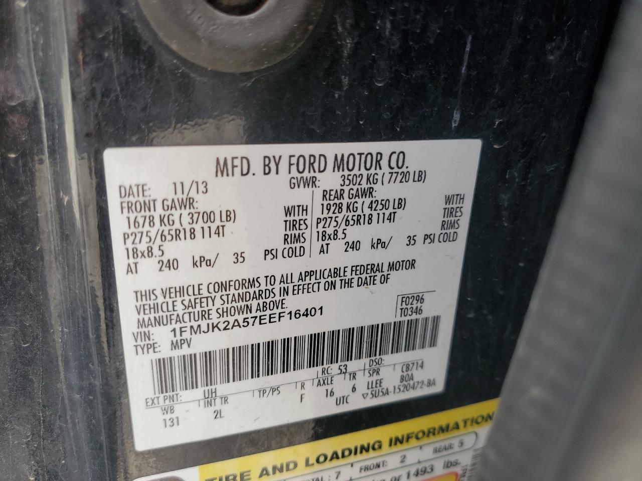 2014 Ford Expedition El Limited VIN: 1FMJK2A57EEF16401 Lot: 55783615