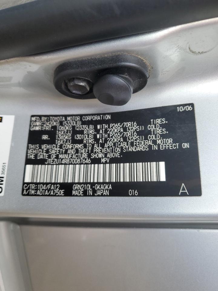2007 Toyota 4Runner Sr5 VIN: JTEZU14R870087646 Lot: 54231875