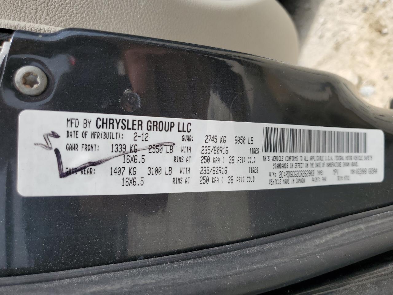 2012 Dodge Grand Caravan Sxt VIN: 2C4RDGCG2CR262903 Lot: 57550005