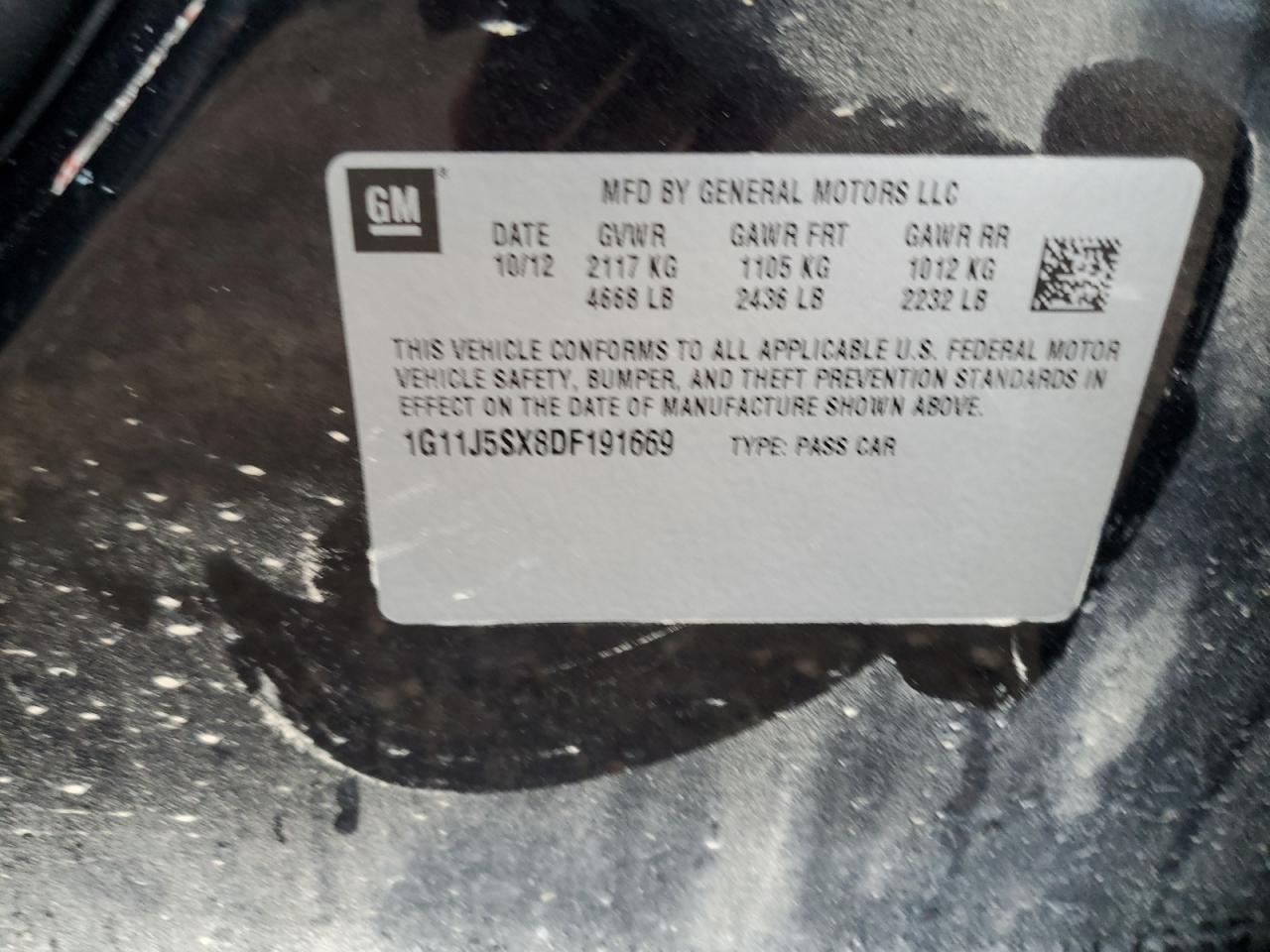 2013 Chevrolet Malibu Ltz VIN: 1G11J5SX8DF191669 Lot: 55271125