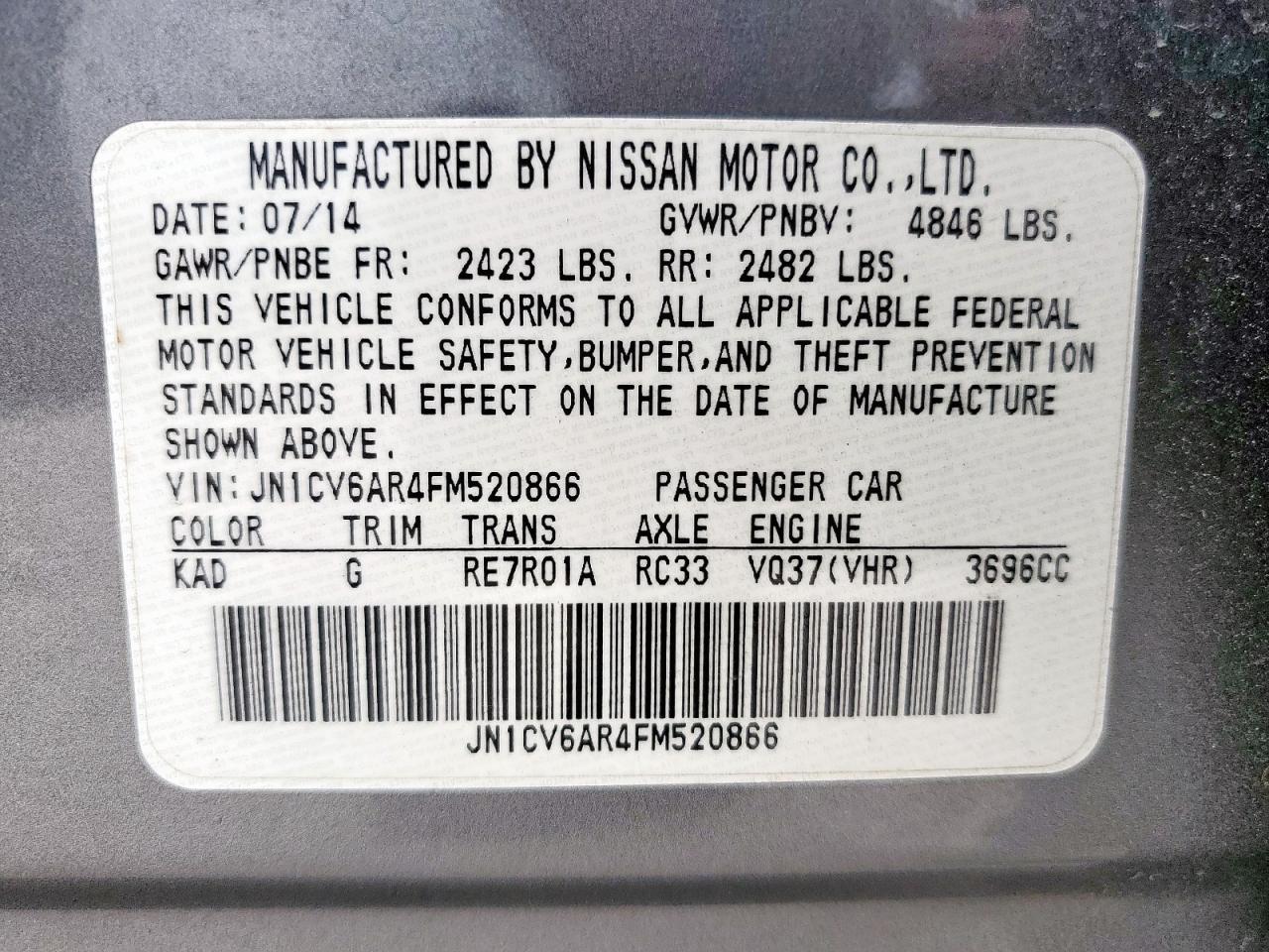 2015 Infiniti Q40 VIN: JN1CV6AR4FM520866 Lot: 57529425