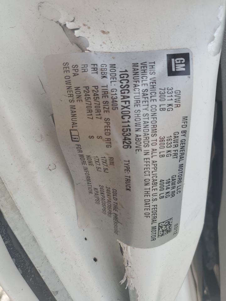 2012 Chevrolet Express G1500 VIN: 1GCSGAFX0C1153426 Lot: 56218535