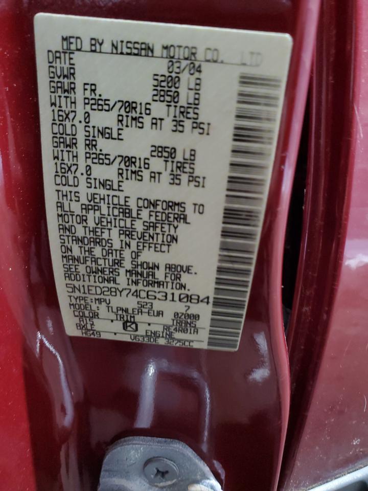 2004 Nissan Xterra Xe VIN: 5N1ED28Y74C631084 Lot: 57808745