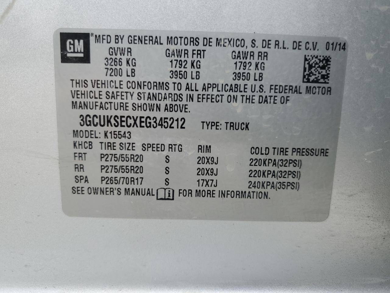 2014 Chevrolet Silverado K1500 Ltz VIN: 3GCUKSECXEG345212 Lot: 55695065