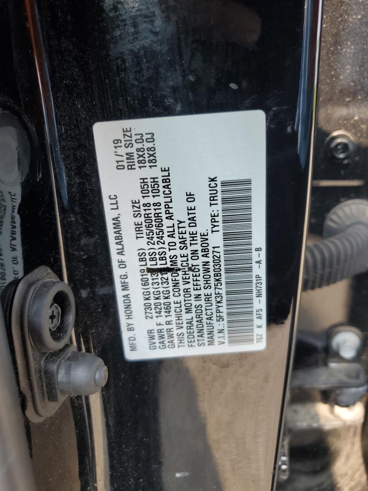 2019 Honda Ridgeline Rtl VIN: 5FPYK3F75KB030271 Lot: 58532665