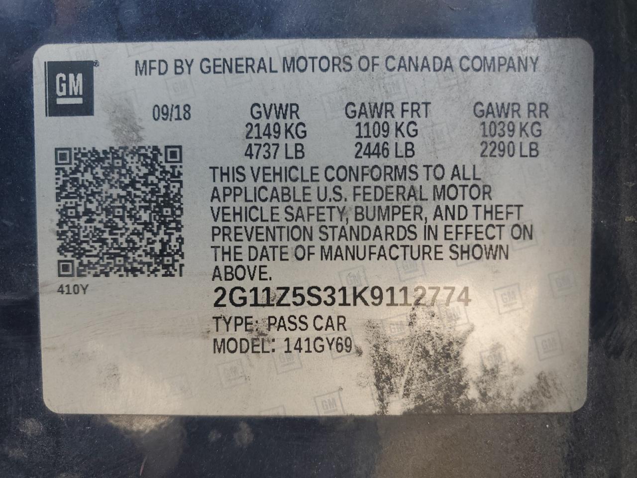 2019 Chevrolet Impala Lt VIN: 2G11Z5S31K9112774 Lot: 56478785