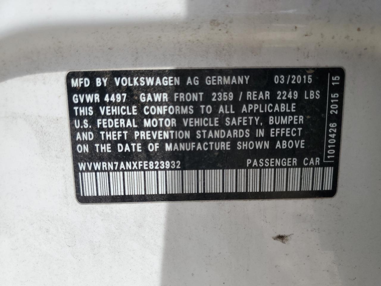 2015 Volkswagen Cc Executive VIN: WVWRN7ANXFE823932 Lot: 57148595