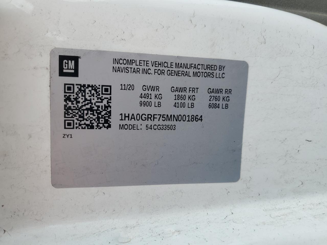 2021 Chevrolet Express G3500 VIN: 1HA0GRF75MN001864 Lot: 54301135