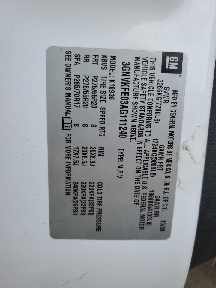 2010 Chevrolet Avalanche Lt VIN: 3GNVKFE03AG111240 Lot: 56571345