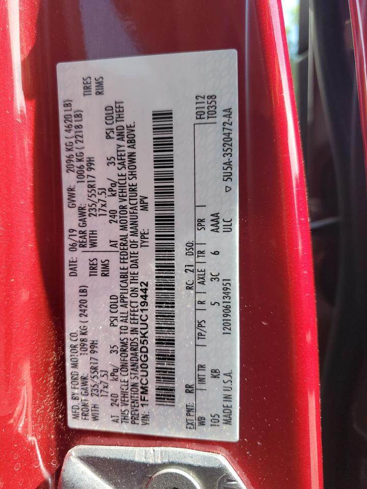 2019 Ford Escape Se VIN: 1FMCU0GD5KUC19442 Lot: 56477565