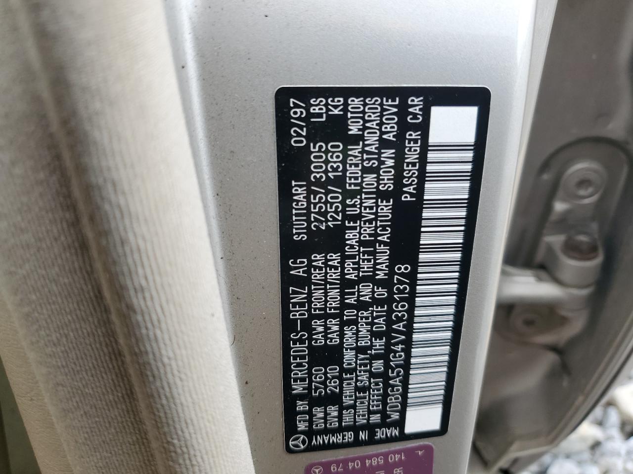 1997 Mercedes-Benz S 500 VIN: WDBGA51G4VA361378 Lot: 56101425