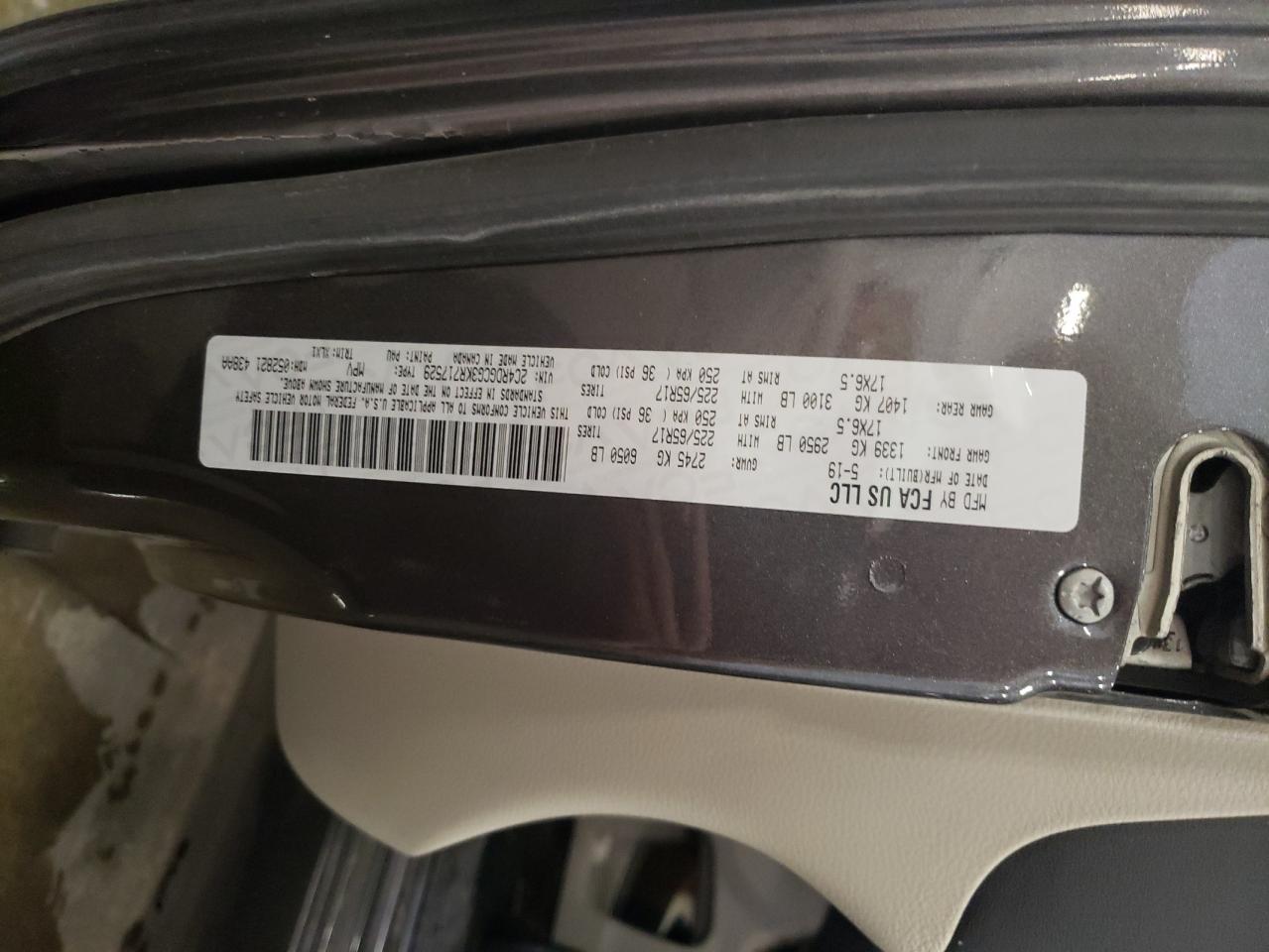 2019 Dodge Grand Caravan Sxt VIN: 2C4RDGCG3KR717529 Lot: 56214865