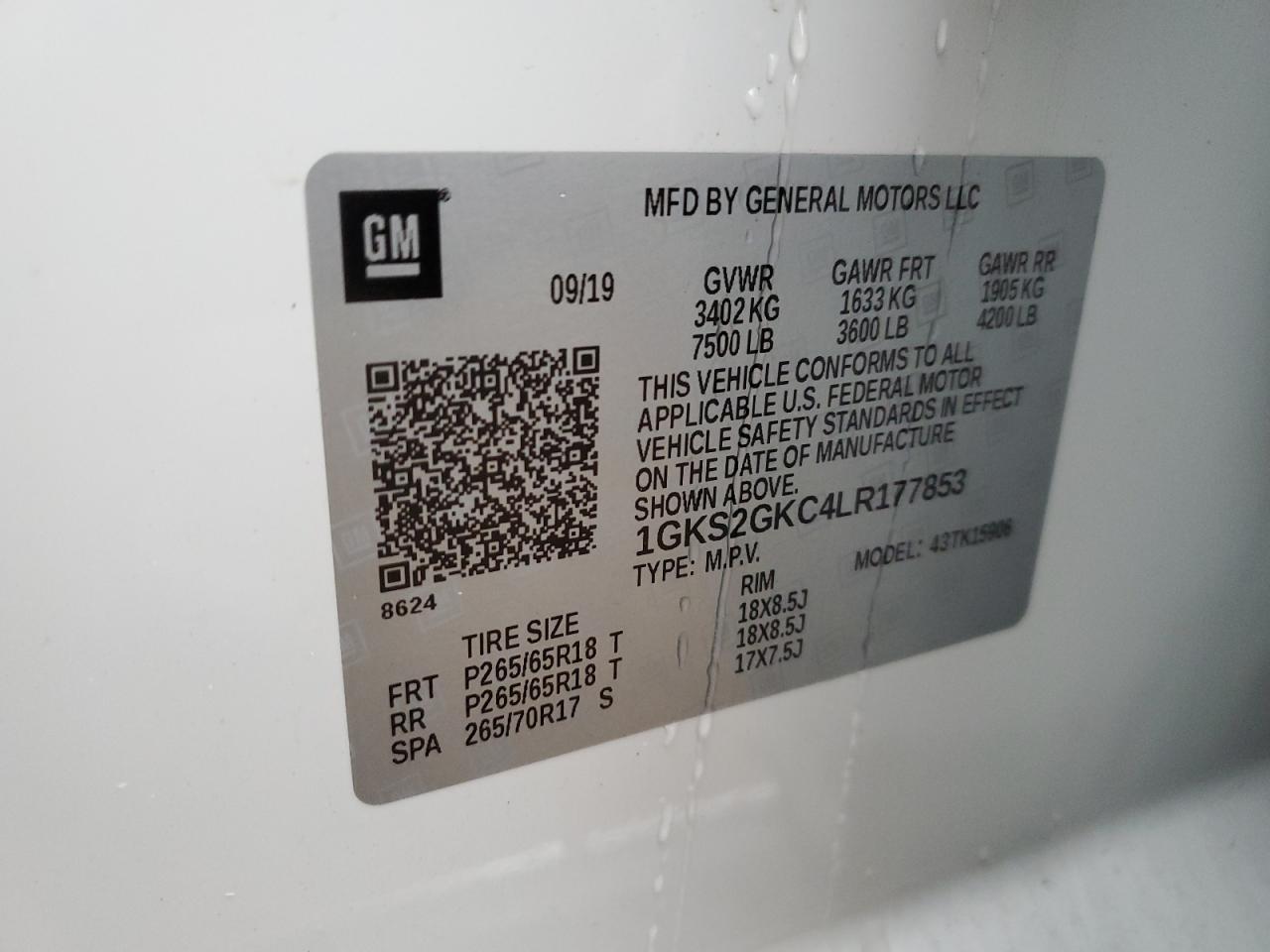 2020 GMC Yukon Xl K1500 Slt VIN: 1GKS2GKC4LR177853 Lot: 56035215