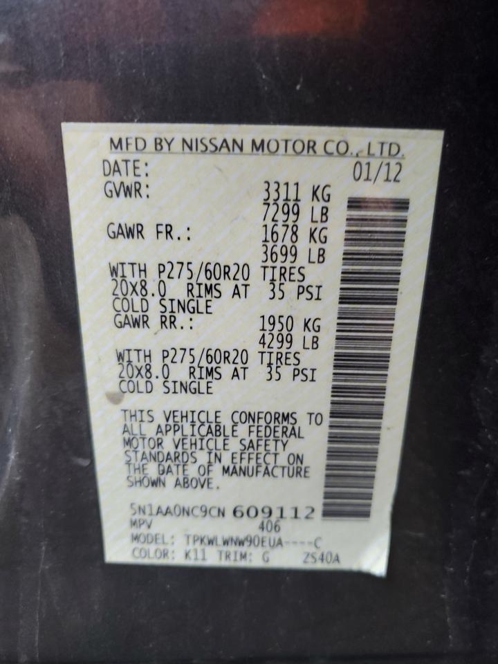 2012 Nissan Armada Sv VIN: 5N1AA0NC9CN609112 Lot: 57202215