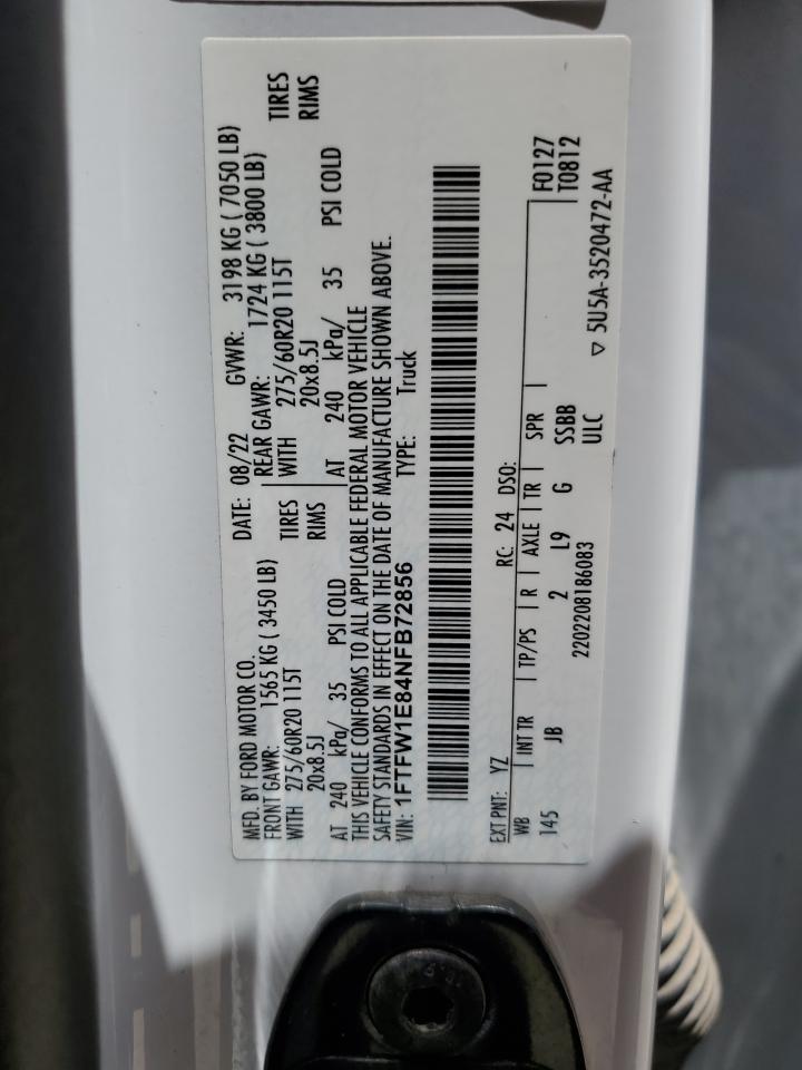 2022 Ford F150 Supercrew VIN: 1FTFW1E84NFB72856 Lot: 56099525