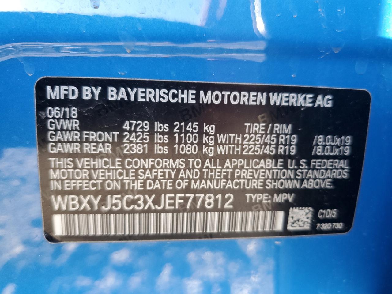 2018 BMW X2 xDrive28I VIN: WBXYJ5C3XJEF77812 Lot: 56660435