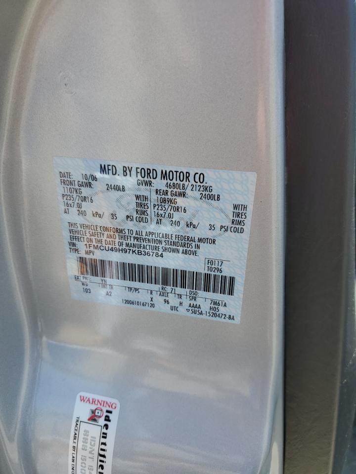 2007 Ford Escape Hev VIN: 1FMCU49H97KB36784 Lot: 55136035