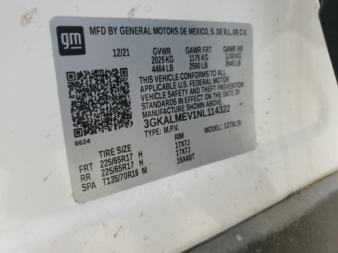 2022 GMC Terrain Sle VIN: 3GKALMEV1NL114322 Lot: 56841045
