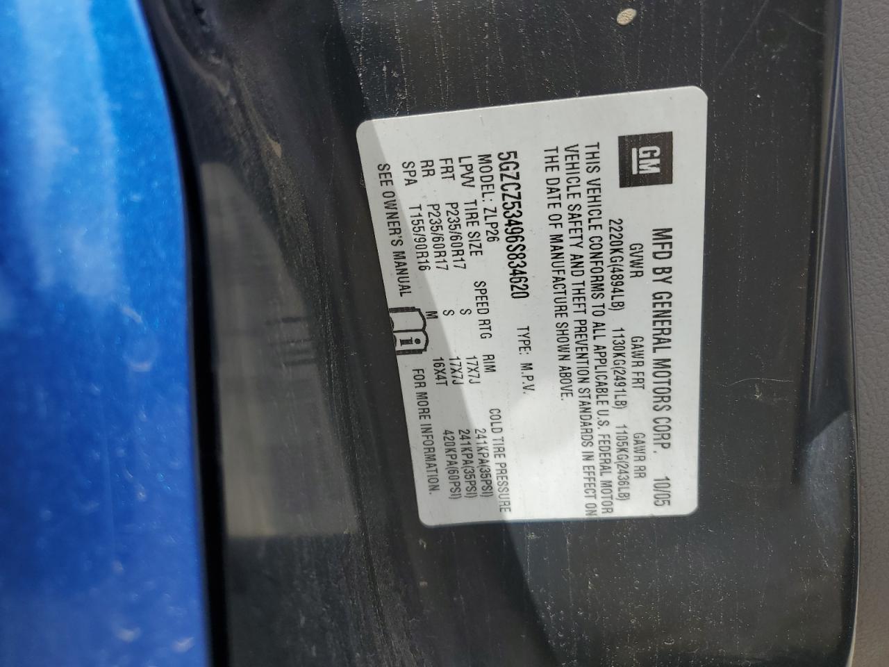 2006 Saturn Vue VIN: 5GZCZ53496S834620 Lot: 55135955