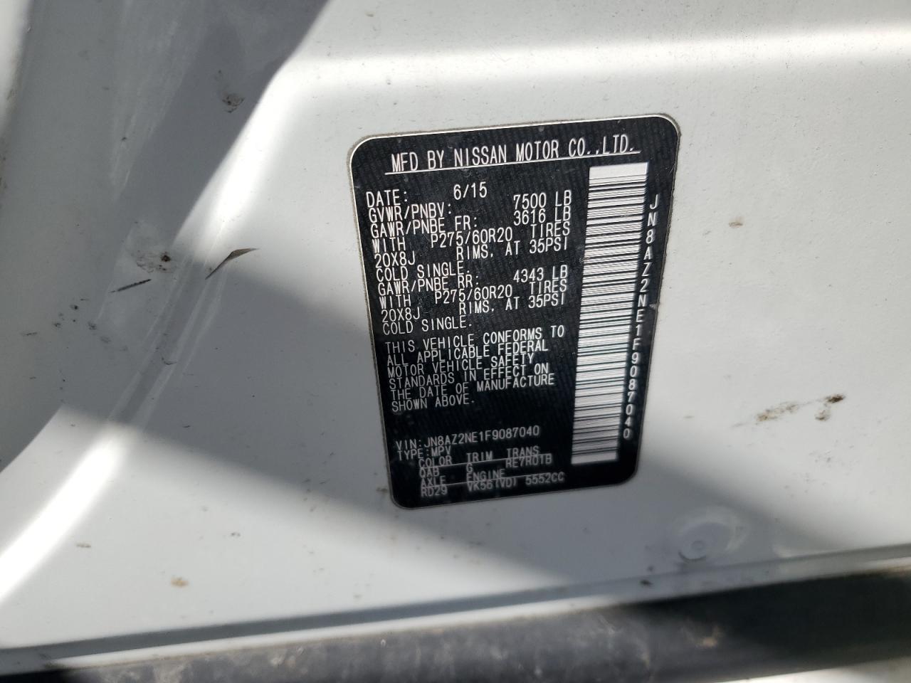 2015 Infiniti Qx80 VIN: JN8AZ2NE1F9087040 Lot: 57288095