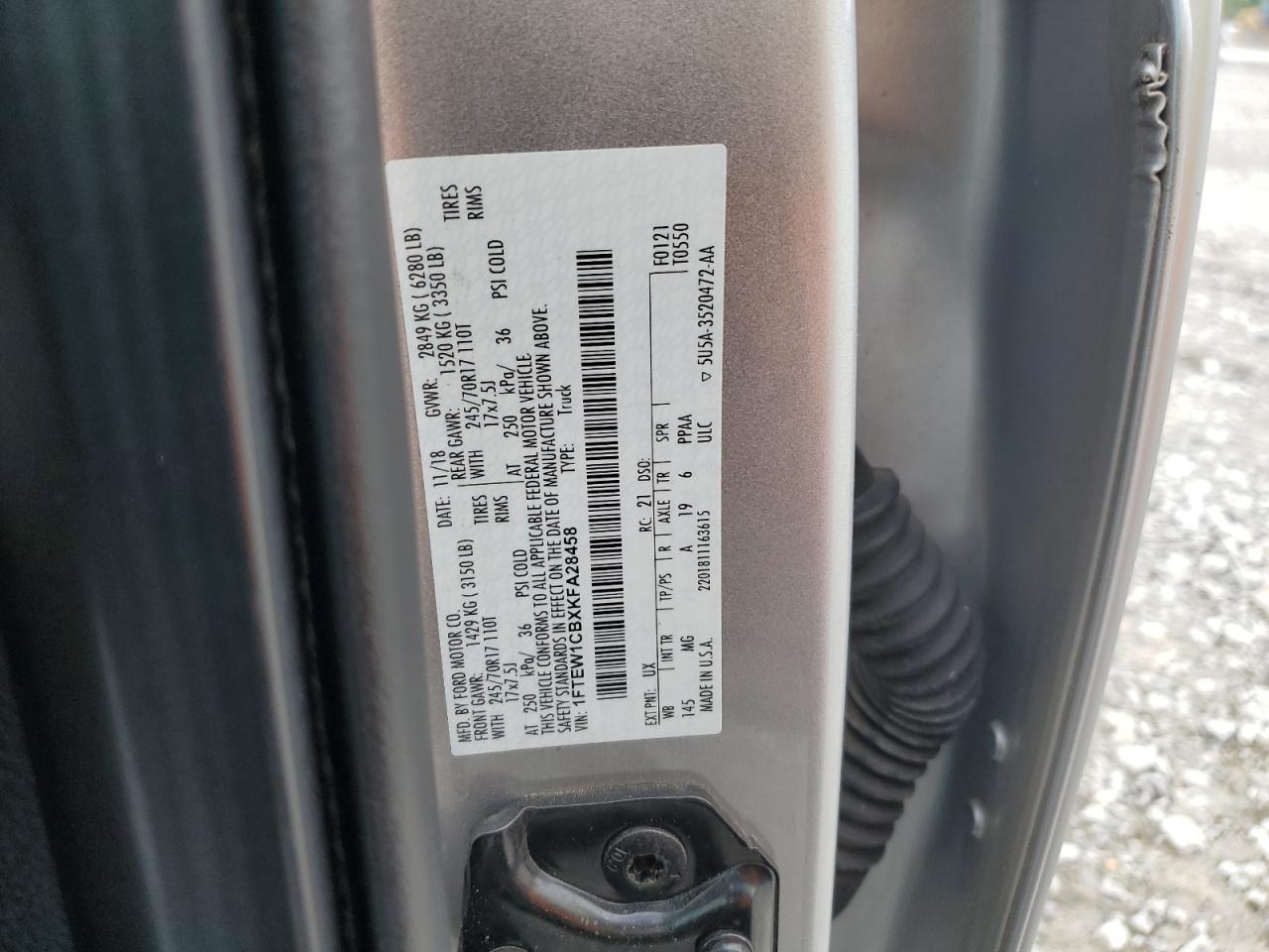 2019 Ford F150 Supercrew VIN: 1FTEW1CBXKFA28458 Lot: 56912625
