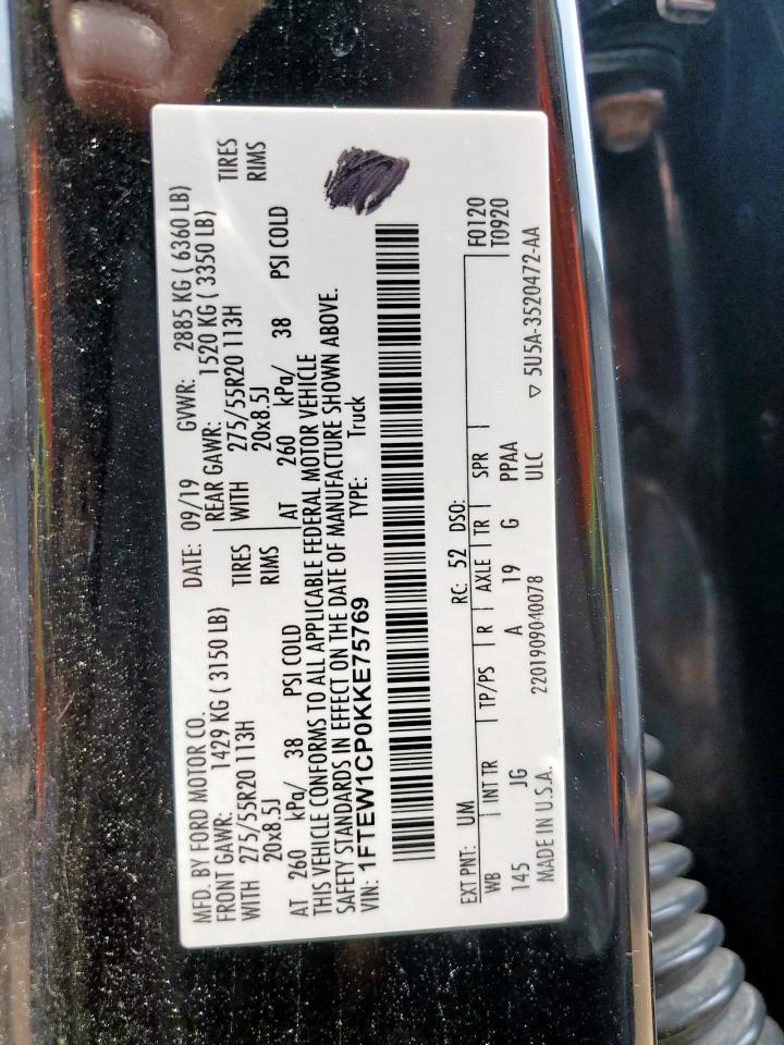 2019 Ford F150 Supercrew VIN: 1FTEW1CP0KKE75769 Lot: 57459415