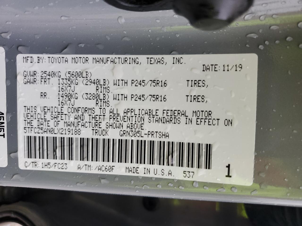 2020 Toyota Tacoma Double Cab VIN: 5TFCZ5AN0LX219188 Lot: 56784895