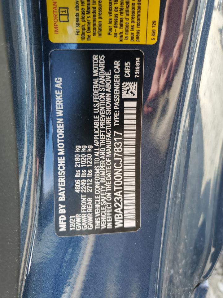 2022 BMW 430I VIN: WBA23AT00NCJ78317 Lot: 58654495