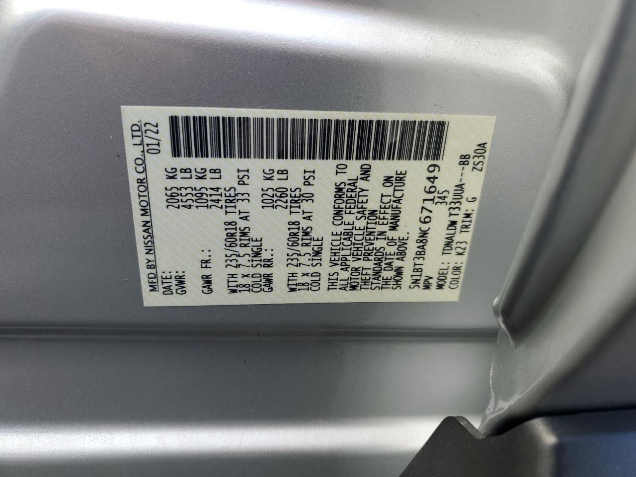2022 Nissan Rogue Sv VIN: 5N1BT3BA8NC671649 Lot: 56982535