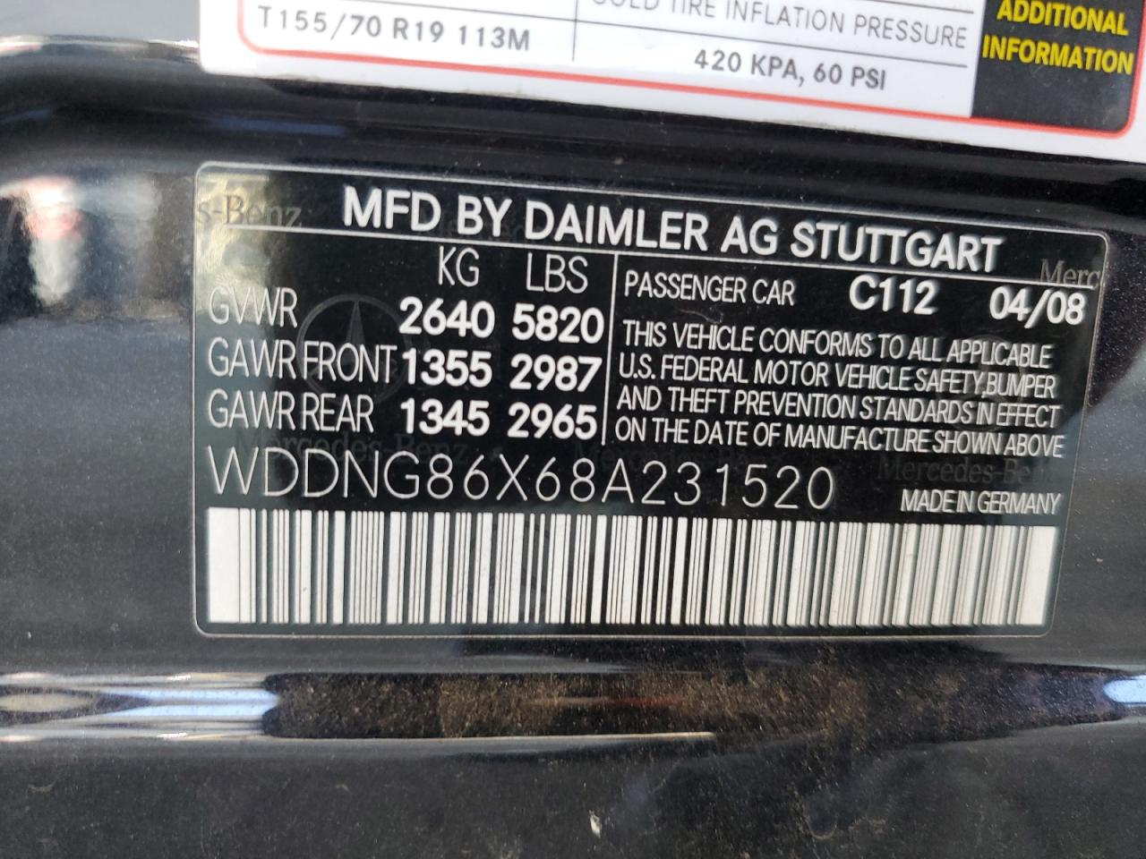 2008 Mercedes-Benz S 550 4Matic VIN: WDDNG86X68A231520 Lot: 54960685