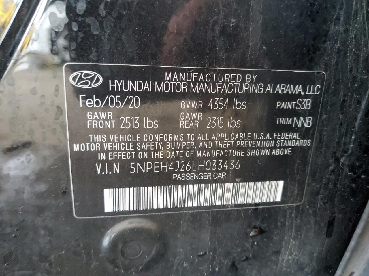 2020 Hyundai Sonata Limited VIN: 5NPEH4J26LH033436 Lot: 56381415