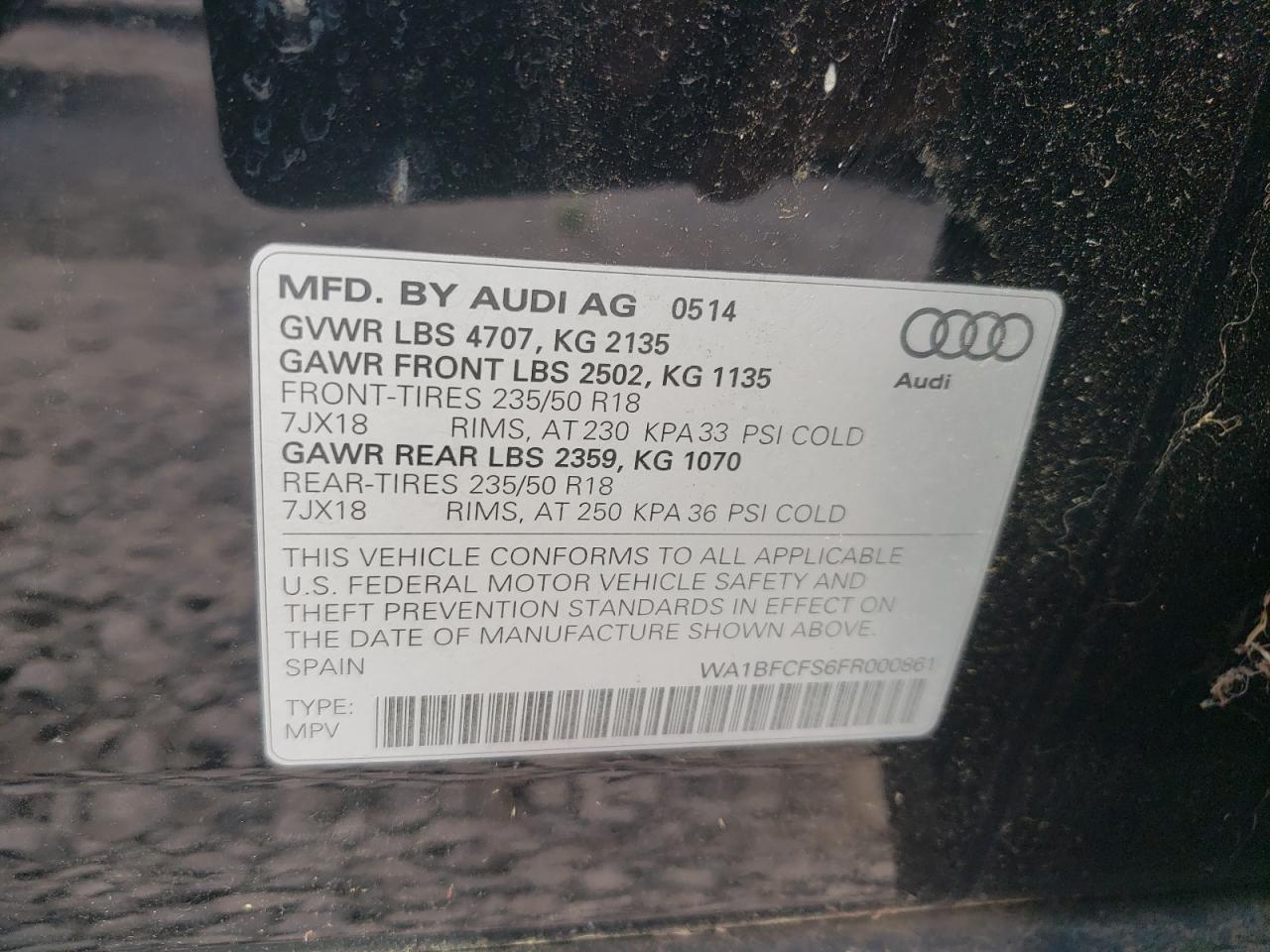 2015 Audi Q3 Premium Plus VIN: WA1BFCFS6FR000861 Lot: 55849265